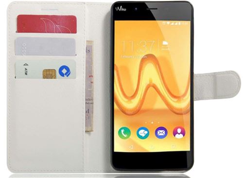 iPomcase Coque pour WIKO TOMMY ,étui en cuir éco WIKO TOMMY ,Housse Pochette Portefeuille WIKO TOMMY -Blanc