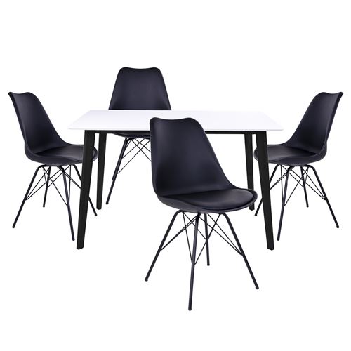 GRAM - Ensemble Table Noire et Blanche + 4 Chaises Noires