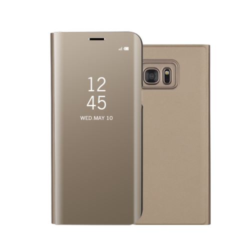 Etui en PU voir l'information de surface miroir plaqué or avec support pour Samsung Galaxy S7