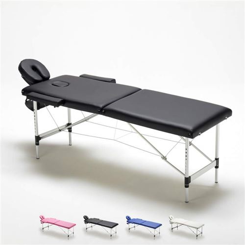 Bodyline - Health and Massage - Table de massage pliante en aluminium portable 2 zones 215 cm Shiatsu, Couleur: Noir