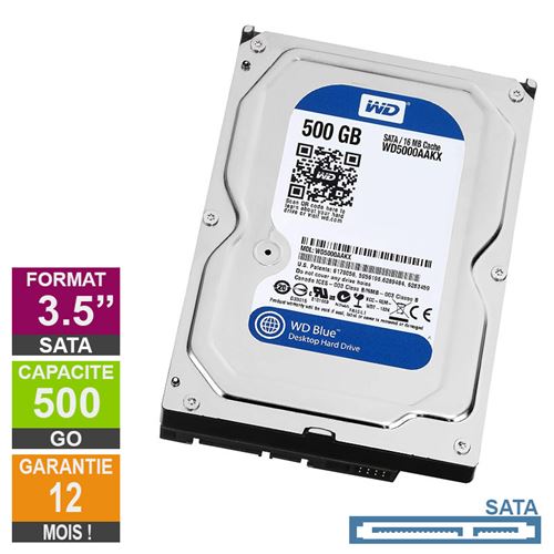 Disque Dur 500Go Sata 3.5 Western Digital Blue Wd5000Aakx-07U6Aa0 25Mm 7200Rpm 16Mo