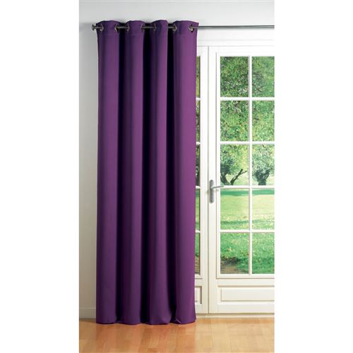 Rideau a oeillets carres 140 x 260 cm occultant uni cocoon Prune