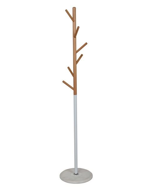 HOMEMANIA Porte-Manteau Indus sur Pied - en Forme d'Arbre - avec Crochets - Bois Naturel, Blanc, 35 x 35 x 170 cm