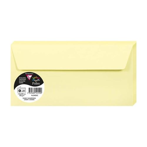Paquet De 20 Enveloppes Pollen 110x220mm Dl Jaune Canari 120g