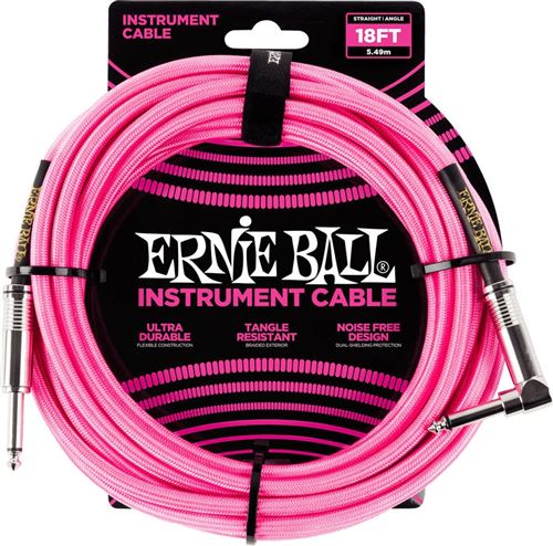 Ernie Ball Rose Cables Instrument Gaine Tisse Jack/Jack Coudé 5,5M Câbles Jack / Instrument