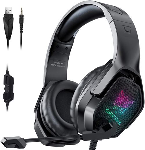 Casque Gaming ONIKUMA X4 Filaire Over-ear, lumi&egrave;re LED, r&eacute;duction de bruit,micro r&eacute;tractable - Noir