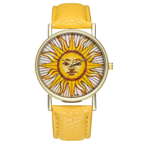 Suisse classique soleil illustration soleil face bracelet en cuir dames montre montre pour homme montre à quartz T274-Ajaune