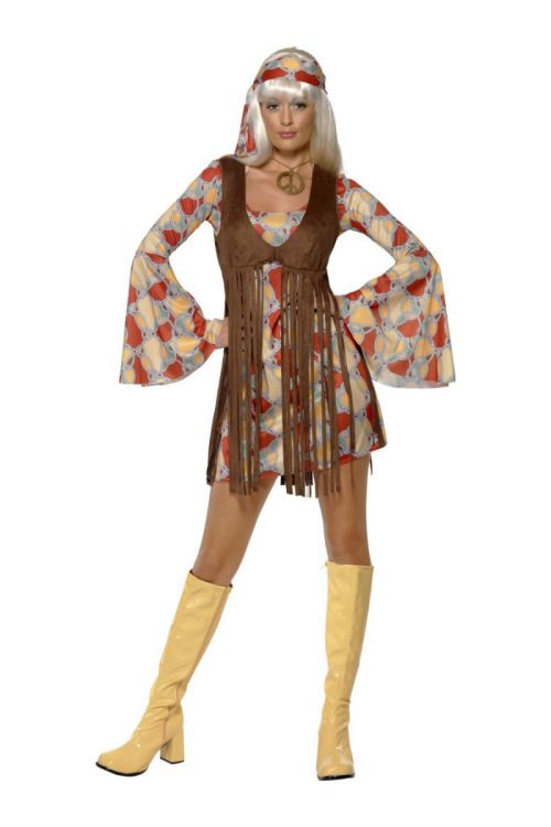 Costume Robe Disco Hippie Groovy Bebe Femme - Marron - M