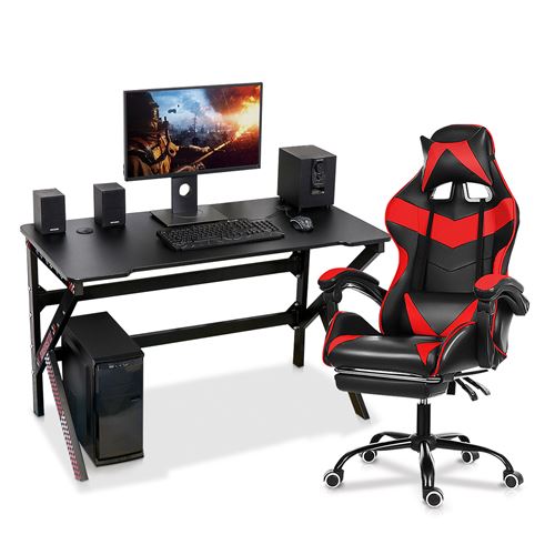 bureau de jeu Gaming Insma avec éclairage LED et télécommande avec chaise de jeu réglable 150 degrés rouge
