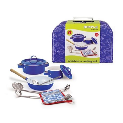 Set de cuisine en métal Simply for Kids dans une valise bleue, 11 pièces