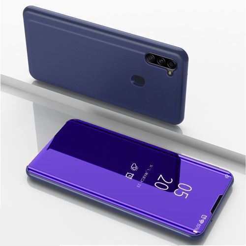 Coque en TPU + PU miroir surface vue flip de fenêtre bleu foncé pour votre Samsung Galaxy A11