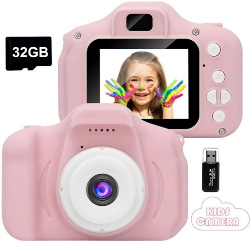 Appareil Photo pour Enfants, Rechargeable - Antichoc - de 3 à 10 Ans, Vidéo HD 1080p (Carte 32G Incluse)