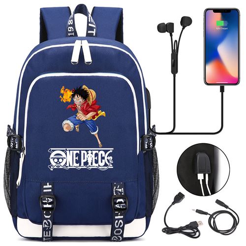 Sac à dos college One Piece avec port de chargement 44*15*30cm Poing de Feu Luffy - Bleu