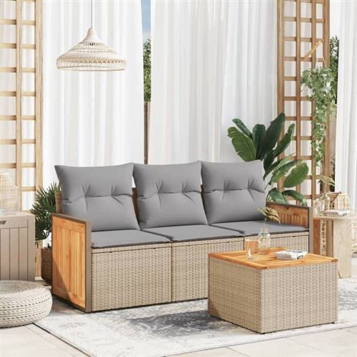 VIDAXL  Salon De Jardin Avec Coussins 4 Pcs Beige R&eacute;sine Tress&eacute;e