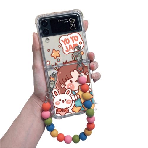 Coque pour Samsung Z Flip 3 avec Lanière Perle Frusde Design Antidérapant Transparent - Blanc