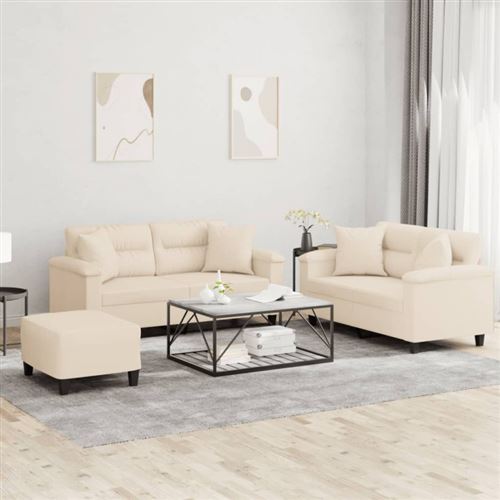 Non Communiqué Beige Ensemble De Canapés 3 Pcs Avec Coussins Tissu Microfibre