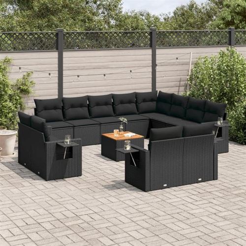 Non Communiqué Noir Salon De Jardin Modulable Generique 12 Personnes Resine Tressee 62 X 62 X 69 Cm 13 Pieces