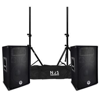 Paire d'enceintes Sono DJ BM SONIC BMS-10, Bass Reflex Trapézoïdal à 3 voies 10"/25cm - 2 x 400W, supports pieds et sacoche - 1