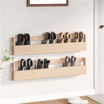 Étagères à chaussures murales 2 pcs 110x9x23 cm Pin massif - 1