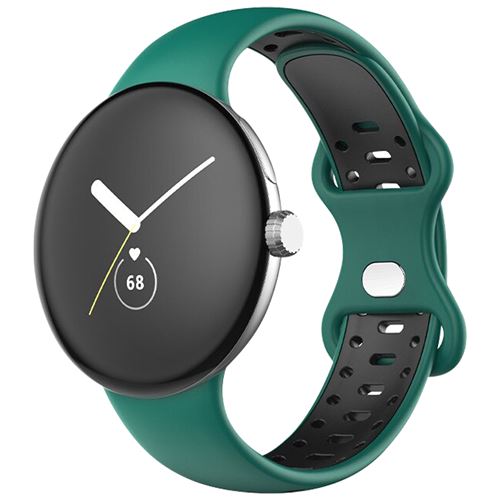 Non Communiqué Noir/Vert Bracelet Pour Google Pixel Watch Silicone Bicolore Souple Avizar Et Foncé - Image 1
