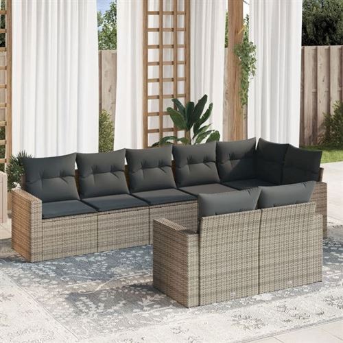 vidaXL 8-tlg. Garten-Sofagarnitur mit Kissen Grau Poly Rattan