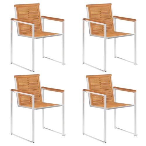Vidaxl Chaises De Jardin En Acacia Et Inox, Lot De 4 - Image 3