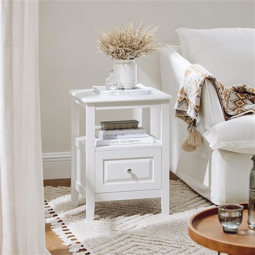 SoBuy FBT131-W Table de Chevet, Table d'Appoint, Bout de Canapé avec 1 Tiroir, Table de Nuit Convient pour Tout Lit et Toute Chambre
