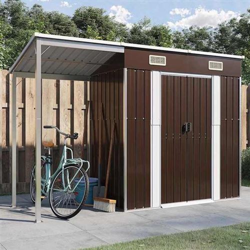 Vidaxl Abri De Jardin Avec Toit Prolong&eacute; Marron 277x110,5x181 Cm Acier