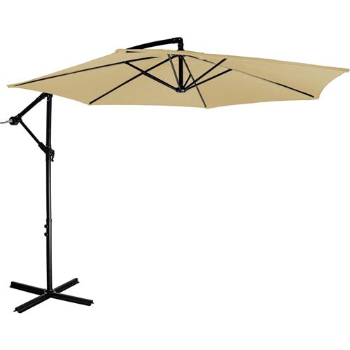 Parasol déporté Ø 3 m, avec housse et manivelle pour régler l'angle, toile 180g/m² avec protection UV, hauteur fermé 233 cm, couleur beige - STILISTA