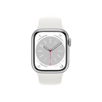 Apple Watch Series 8 (GPS) - 41 mm - aluminium argenté - montre intelligente avec bande sport - fluoroélastomère - blanc - taille du bracelet : Normal - 32 Go - Wi-Fi, Bluetooth - 32 g
