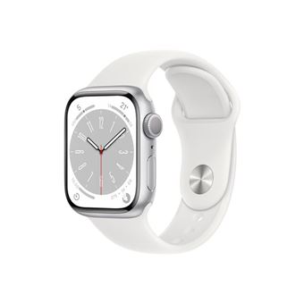 Apple Watch Series 8 (GPS) - 41 mm - aluminium argenté - montre intelligente avec bande sport - fluoroélastomère - blanc - taille du bracelet : Normal - 32 Go - Wi-Fi, Bluetooth - 32 g
