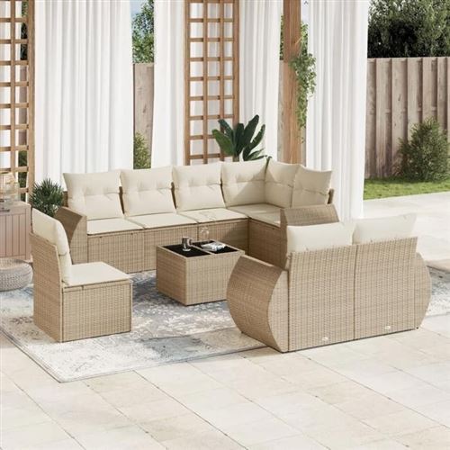 VIDAXL  Salon De Jardin Avec Coussins 9 Pcs Beige R&eacute;sine Tress&eacute;e
