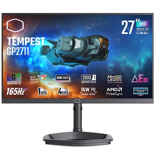 Ecran COOLER MASTER GP2711 27' QHD 165Hz MiniLED VA HDR USB C KVM FS