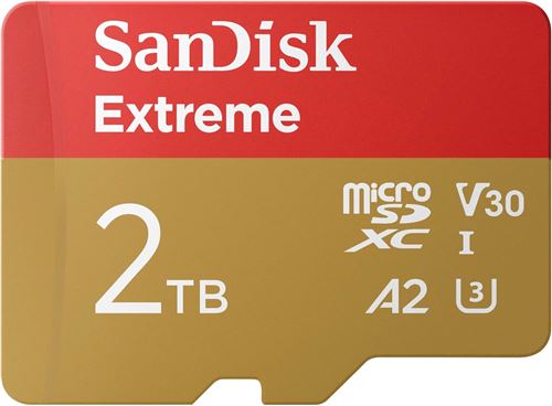 SanDisk Extreme 2 To microSDXC, Carte micro SD + adaptateur SD Vitesse jusqu à 240 MB/s, 4K UHD A2, RescuePRO Deluxe, UHS-I, U3 V30
