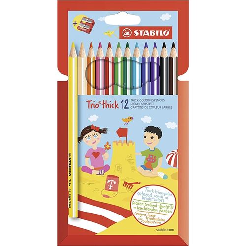 Stabilo Trio Thick - La pochette de 12 crayons + taille crayon