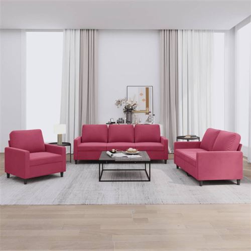 VIDAXL - Ensemble de canapés 3 pièces - Velours - Rouge - Image 2