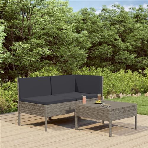 Vidaxl salon de jardin 3 pcs avec coussins r&eacute;sine tress&eacute;e gris 310188