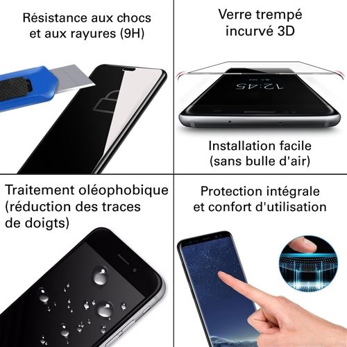 Verre trempé 3D pour Samsung Galaxy S22 Ultra Noir - Empreinte