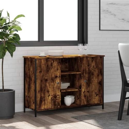 Vidaxl Buffet Chêne Fumé 100X35x70 Cm - Image 3