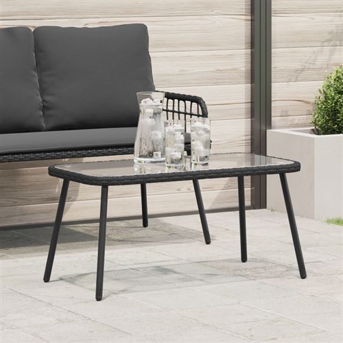 Vidaxl Noir Table Basse 90 X 45 X 43 Cm Poly Rattan Et Verre - Image 4