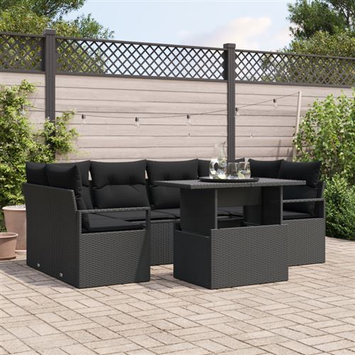 Non Communiqué Noir Ensemble De Canapé De Jardin 7 Pièces Avec Coussins Rattan Poly Canapé De Jardin 2 Places Avec Coussins Rattan Poly