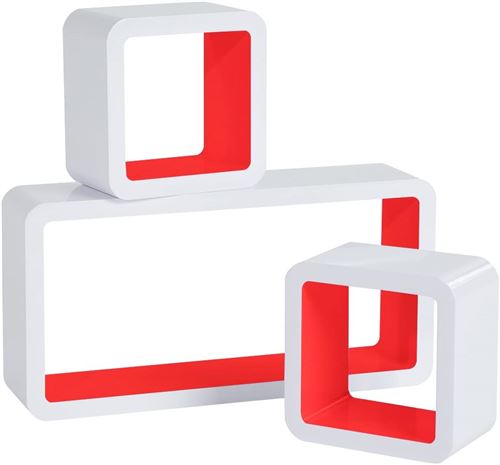 Lot de 3 Étagère murale WOLTU Cube en MDF. étagère CD Livres étagère.Blanc Rouge
