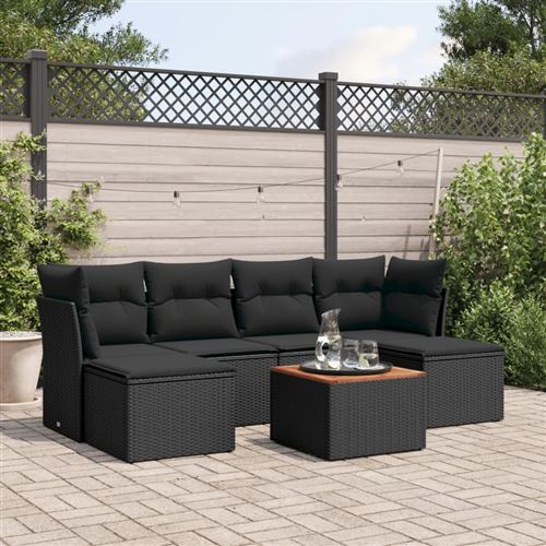 Non Communiqué Noir Vidaxl 7-Delige Loungeset Met Kussens Poly Rattan Zwart3256097