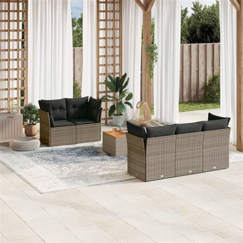 Non Communiqué Gris Vidaxl Salon De Jardin Avec Coussins 6 Pcs, Canapés De Terrasse, Ensemble De Meubles De Patio, Mobilier D'extérieur, 3255815