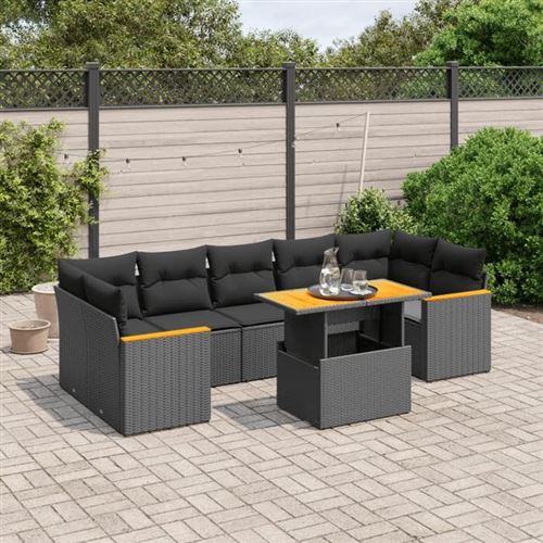 Non Communiqué Noir Vidaxl Salon De Jardin Avec Coussins 8 Pcs, Canapés De Terrasse, Ensemble De Meubles De Patio, Mobilier D'extérieur, 3272987