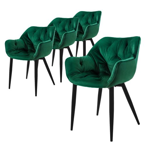 ML-Design Set de 4 Chaises de Salle à Manger, Ver Foncé, Assise Rembourrée en Velours,