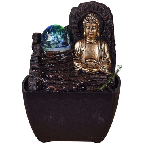 Zen Arôme - Petite fontaine d'intérieure en résine avec LED bouddha Theravada