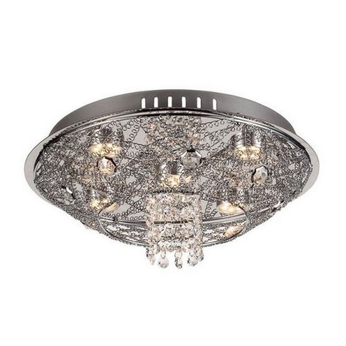 HOMEMANIA Lampe de Plafond Lambro - Plafonnier - Murale - Chrome en Métal, Cristal, 35 x 35 x 15 cm, 5 x Po WLed, 3 W, 1500LM, 4000K