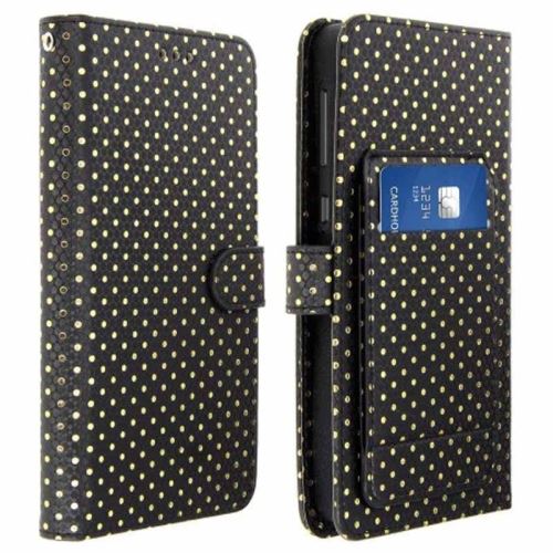Etui Housse portefeuille noir à pois dorés pour iPhone 6S Plus