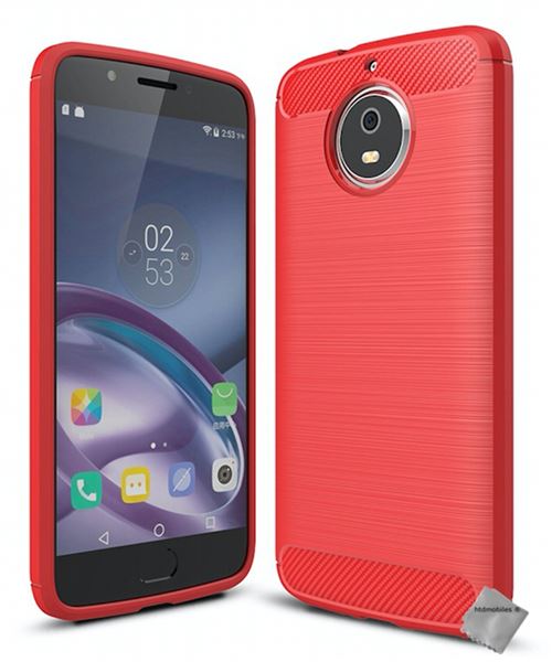 Housse etui coque silicone gel carbone pour Motorola Moto G5s avec verre trempe - ROUGE